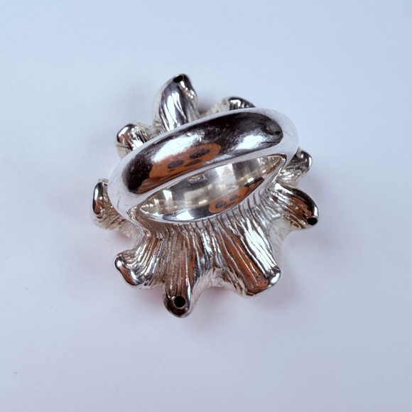 Modernist Sterling Silver 925 Sculptural BIG Blooming Flower 1.4" Vintage Ring - Picture 9 of 11